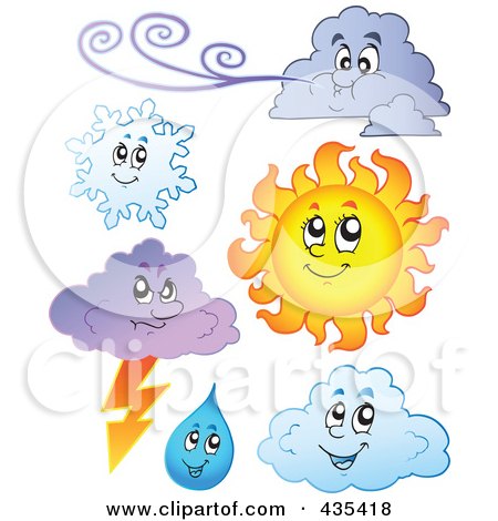 Royalty-Free (RF) Clipart Illustration of a Digital Collage Of Clouds, Rain, The Sun And Snowflake by visekart
