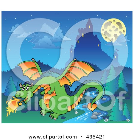 Royalty-Free (RF) Clipart Illustration of a Dragon Guarding A Castle - 4 by visekart