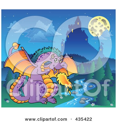 Royalty-Free (RF) Clipart Illustration of a Dragon Guarding A Castle - 3 by visekart