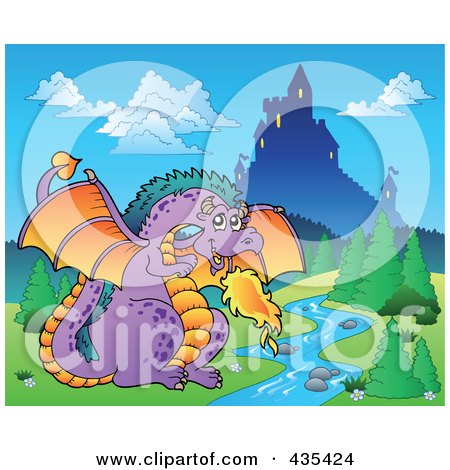 Royalty-Free (RF) Clipart Illustration of a Dragon Guarding A Castle - 2 by visekart