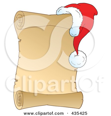Royalty-Free (RF) Clipart Illustration of a Blank Antique Parchment Scroll With A Santa Hat by visekart
