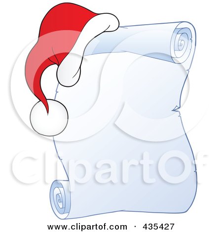 Royalty-Free (RF) Clipart Illustration of a Frozen Christmas Parchment Scroll With A Santa Hat by visekart