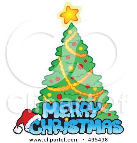 Royalty-Free (RF) Clipart Illustration of Merry Christmas Text Against A Christmas Tree by visekart