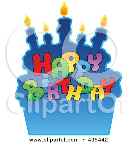 Royalty-Free (RF) Clipart Illustration of Happy Birthday Text Against A Blue Cake by visekart
