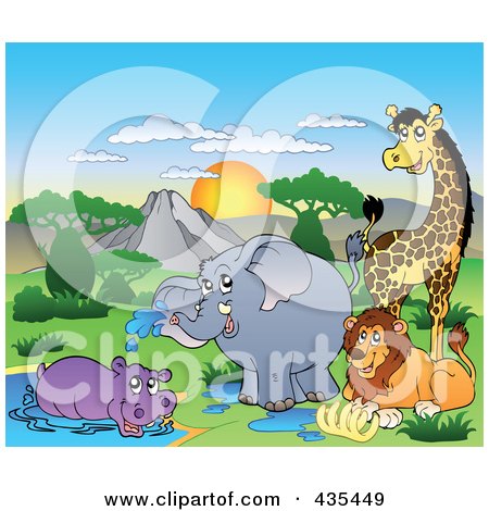Royalty-Free (RF) Clipart Illustration of African Animals By A Watering Hole by visekart