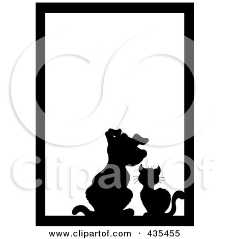 Royalty-Free (RF) Clipart Illustration of a Black Silhouette Cat And Dog Pet Frame With White Space And A Black Border by visekart
