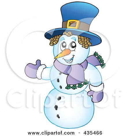 Royalty-Free (RF) Clipart Illustration of a Snowman In Purple Mittens And A Scarf by visekart