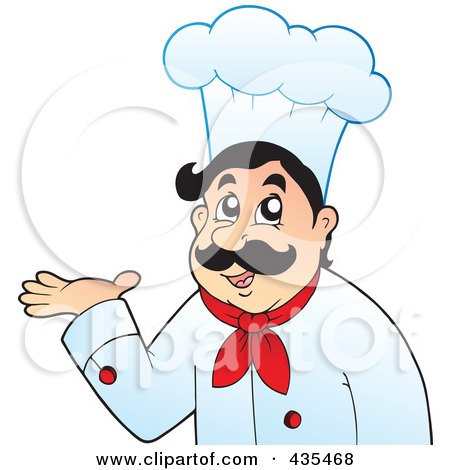 Royalty-Free (RF) Clipart Illustration of a Friendly Male Chef Presenting by visekart