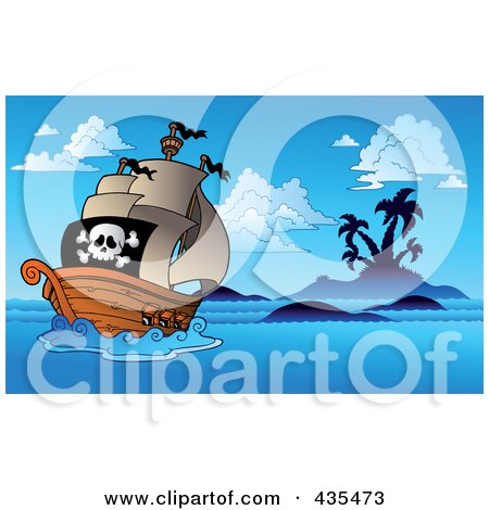 Royalty-Free (RF) Clipart Illustration of a Pirate Ship Sailing In The Night by visekart