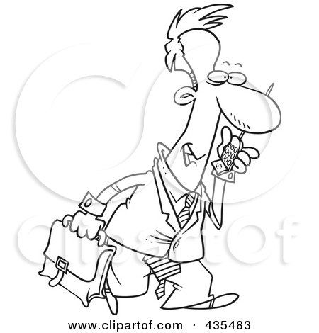 Royalty-Free (RF) Clipart Illustration of a Line Art Design Of A Businessman Walking And Talking On A Cell Phone by toonaday