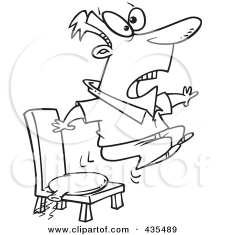 Royalty-Free (RF) Clipart Illustration of a Line Art Design Of A Man Bouncing Out Of His Chair After Sitting On A Whoopee Cushion by toonaday