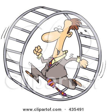 Royalty-Free (RF) Clipart Illustration of a Caucasian Businessman Running In A Wheel by toonaday