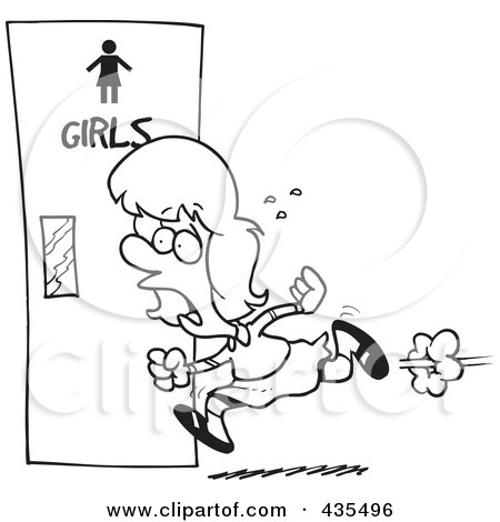 Royalty-Free (RF) Clipart Illustration of a Line Art Design Of A Little Girl Rushing To The Bathroom by toonaday