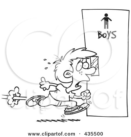 Royalty-Free (RF) Clipart Illustration of a Line Art Design Of A Little Boy Rushing To The Bathroom by toonaday
