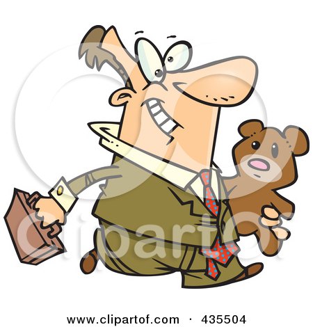 Royalty-Free (RF) Clipart Illustration of a Caucasian Businessman Carrying His Teddy Bear To Work by toonaday