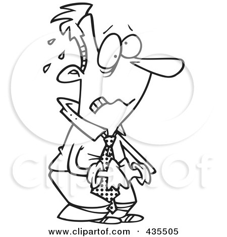 Royalty-Free (RF) Clipart Illustration of a Line Art Design Of A Worried Businessman Clasping His Hands And Sweating by toonaday