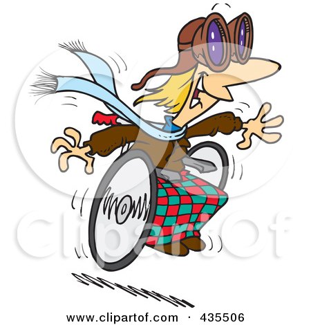 Royalty-Free (RF) Clipart Illustration of a Cartoon Handicap Person Racing Downhill On A Wheelchair by toonaday