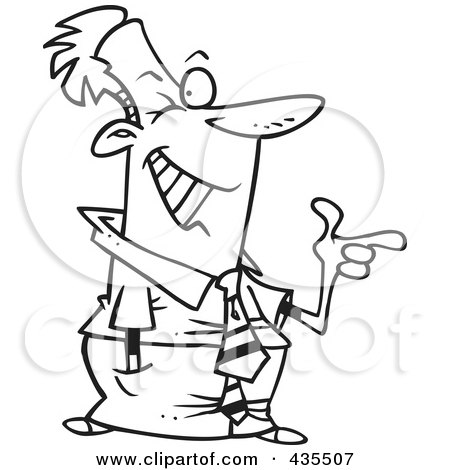 Royalty-Free (RF) Clipart Illustration of a Line Art Design Of A Winking And Pointing Businessman by toonaday