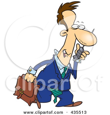 Royalty-Free (RF) Clipart Illustration of a Caucasian Businessman Walking And Talking On A Cell Phone by toonaday
