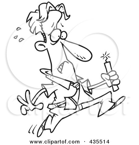 Royalty-Free (RF) Clipart Illustration of a Line Art Design Of A Worried Businessman Running With Dynamite by toonaday