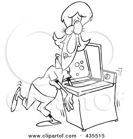 Royalty-Free (RF) Clipart Illustration of a Line Art Design Of A Woman With Her Arm Stuck In A Washing Machine by toonaday