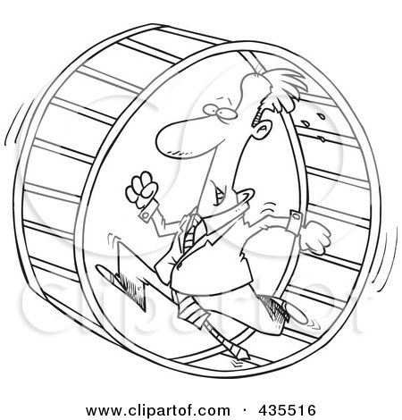 Royalty-Free (RF) Clipart Illustration of a Line Art Design Of A Businessman Running In A Wheel by toonaday