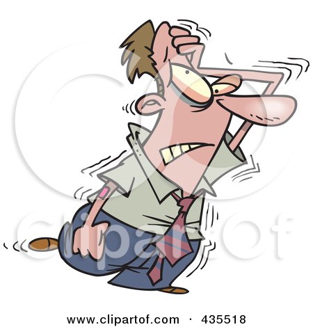 Royalty-Free (RF) Clipart Illustration of a Frustrated Caucasian Businessman Wearing A Nicotine Patch And Going Through Withdrawals by toonaday