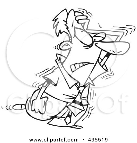 Royalty-Free (RF) Clipart Illustration of a Line Art Design Of A Frustrated Businessman Wearing A Nicotine Patch And Going Through Withdrawals by toonaday