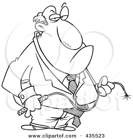 Royalty-Free (RF) Clipart Illustration of a Line Art Design Of A Fat Businessman Holding A Whip by toonaday