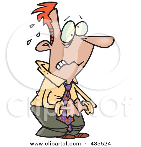 Royalty-Free (RF) Clipart Illustration of a Worried Cartoon Businessman Clasping His Hands And Sweating by toonaday