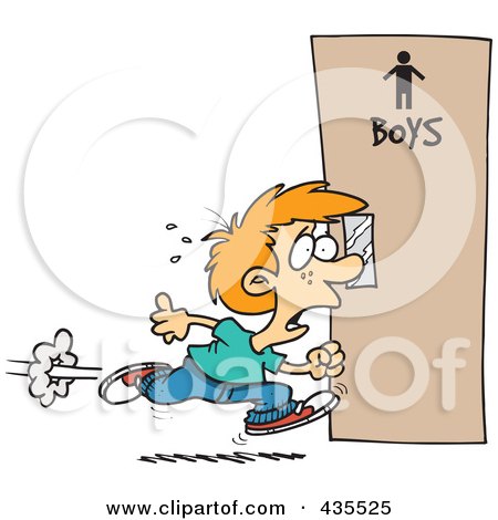 Royalty-Free (RF) Clipart Illustration of a Little Boy Running To The Restroom by toonaday