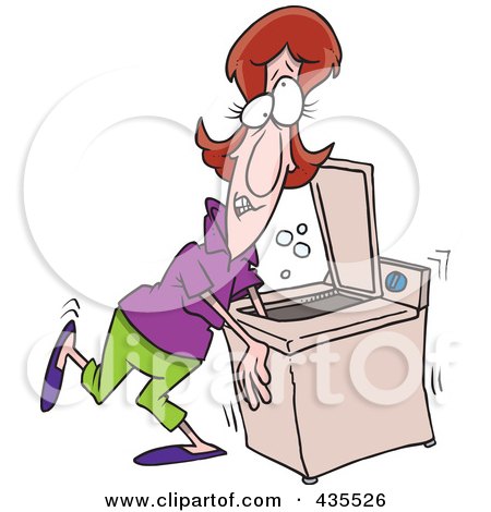 Royalty-Free (RF) Clipart Illustration of a Woman With Her Arm Stuck In A Washer by toonaday