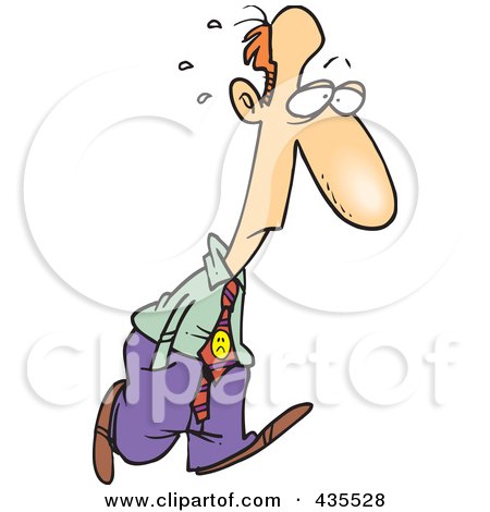 Royalty-Free (RF) Clipart Illustration of a Nervous Caucasian Businessman Walking With His Hands In His Pocket by toonaday