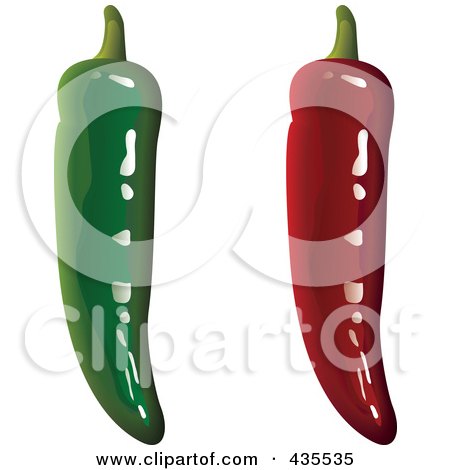 Royalty-Free (RF) Clipart Illustration of a Digital Collage Of Shiny 3d Red And Green Hot Peppers by michaeltravers