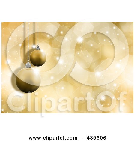 Royalty-Free (RF) Clipart Illustration of 3d Gold Christmas Ornaments Over Gold Sparkles by KJ Pargeter