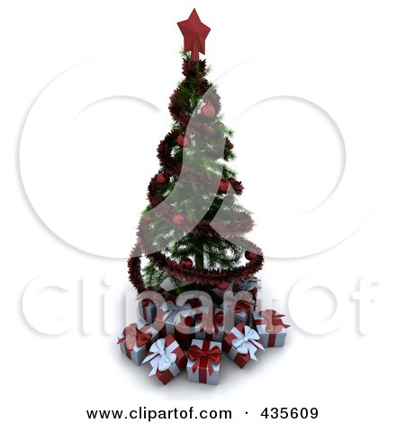 Royalty-Free (RF) Clipart Illustration of a 3d Spiral Garland Christmas Tree With Red Ornaments by KJ Pargeter