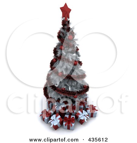 Royalty-Free (RF) Clipart Illustration of a 3d White Christmas Tree With Red Ornaments by KJ Pargeter