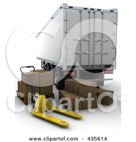 Royalty-Free (RF) Clipart Illustration of a 3d Freight Trailer With Boxes And A Dolly by KJ Pargeter