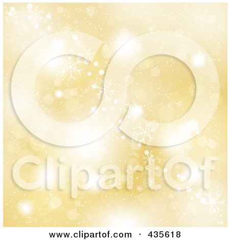 Royalty-Free (RF) Clipart Illustration of a Golden Snowflake Background With Sparkles by KJ Pargeter
