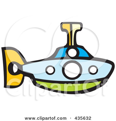 Royalty-Free (RF) Clipart Illustration of a Blue Submarine by xunantunich