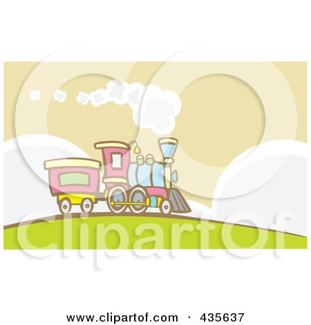 Royalty-Free (RF) Clipart Illustration of a Steam Engine Train On A Hill by xunantunich