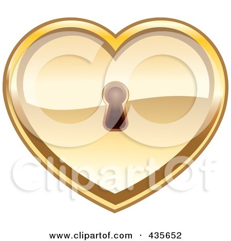 Royalty-Free (RF) Clipart Illustration of a Shiny Gold Heart With A Key Hole by Monica