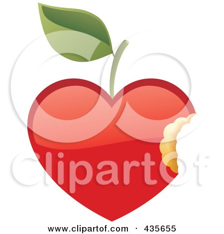 Royalty-Free (RF) Clipart Illustration of a Shiny Red Apple Heart With A Bite by Monica