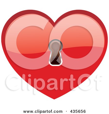 Royalty-Free (RF) Clipart Illustration of a Shiny Red Heart With A Key Hole by Monica