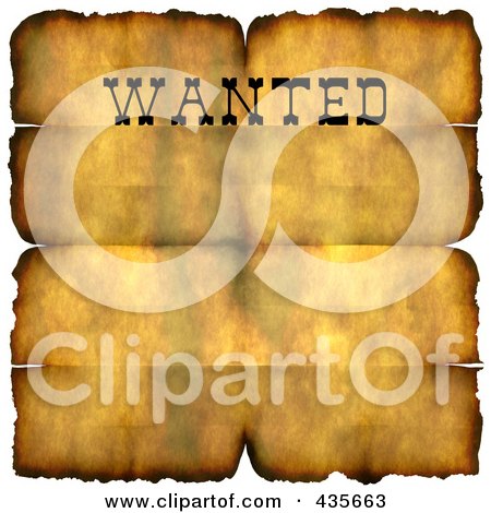 Royalty-Free (RF) Clipart Illustration of a Grungy Wanted Parchment Sign With Burnt Edges And Folds by Arena Creative
