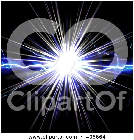 Royalty-Free (RF) Clipart Illustration of a Bright Burst With Electric Waves, On Black by Arena Creative