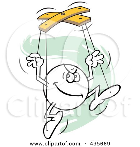 Royalty-Free (RF) Clipart Illustration of a Mischievous Moodie Character Puppet Over Green Squiggles by Johnny Sajem