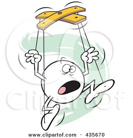 Royalty-Free (RF) Clipart Illustration of a Horrified Moodie Character Puppet Over Green Squiggles by Johnny Sajem