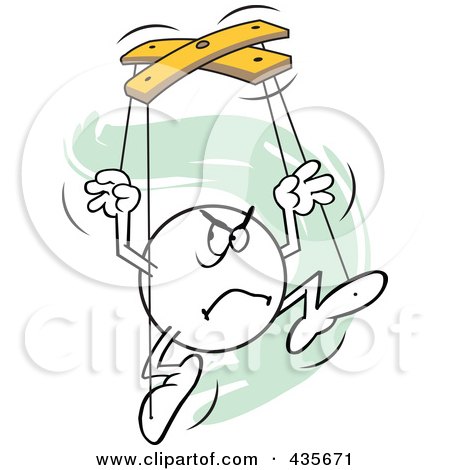 Royalty-Free (RF) Clipart Illustration of an Angry Moodie Character Puppet Over Green Squiggles by Johnny Sajem