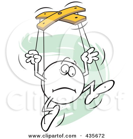 Royalty-Free (RF) Clipart Illustration of a Fearful Moodie Character Puppet Over Green Squiggles by Johnny Sajem